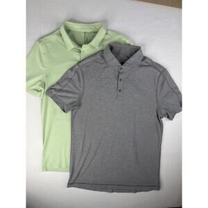Lot of 2 Lululemon Polo Short Sleeve Shirt Medium Mens Grey Green Golf 